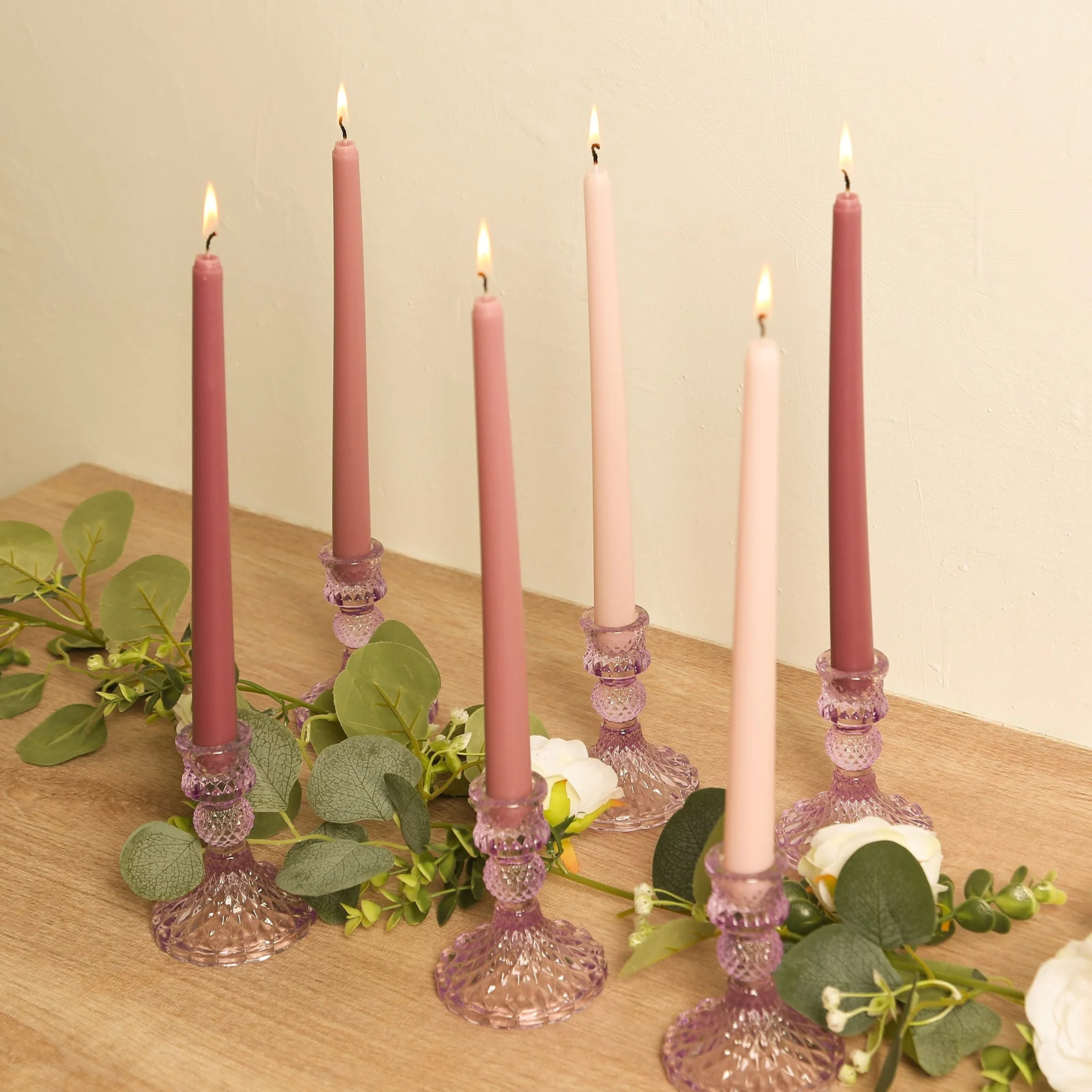 12-Pack Taper Candles 10" Premium Wax Design Mixed Dusty Rose - Unscented Candles for Sophisticated Decor - Image 6