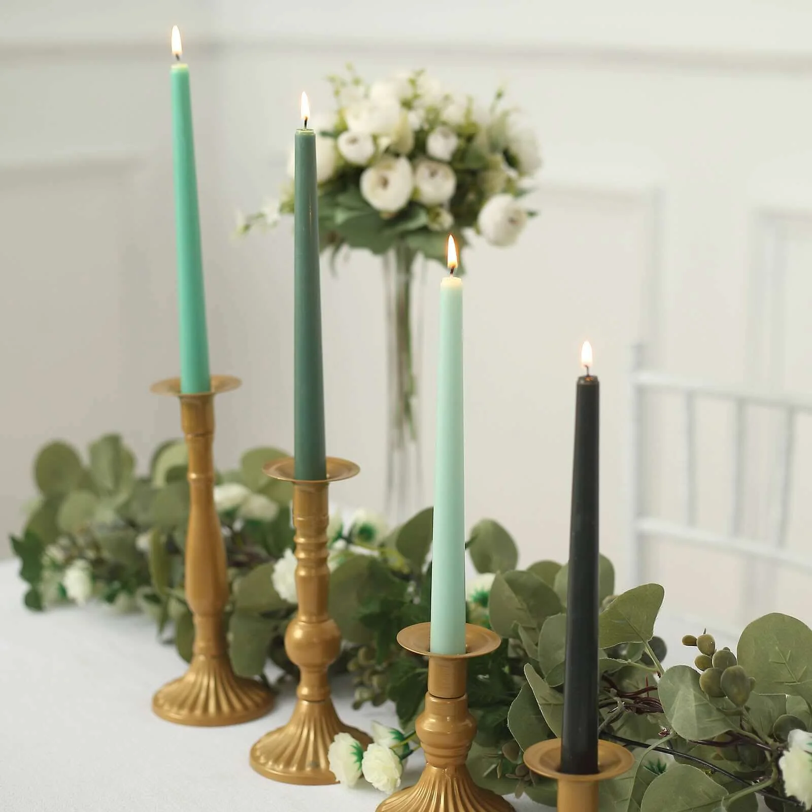12-Pack Taper Candles 10" Premium Wax Design Mixed Green - Unscented Candles for Sophisticated Decor - Image 9