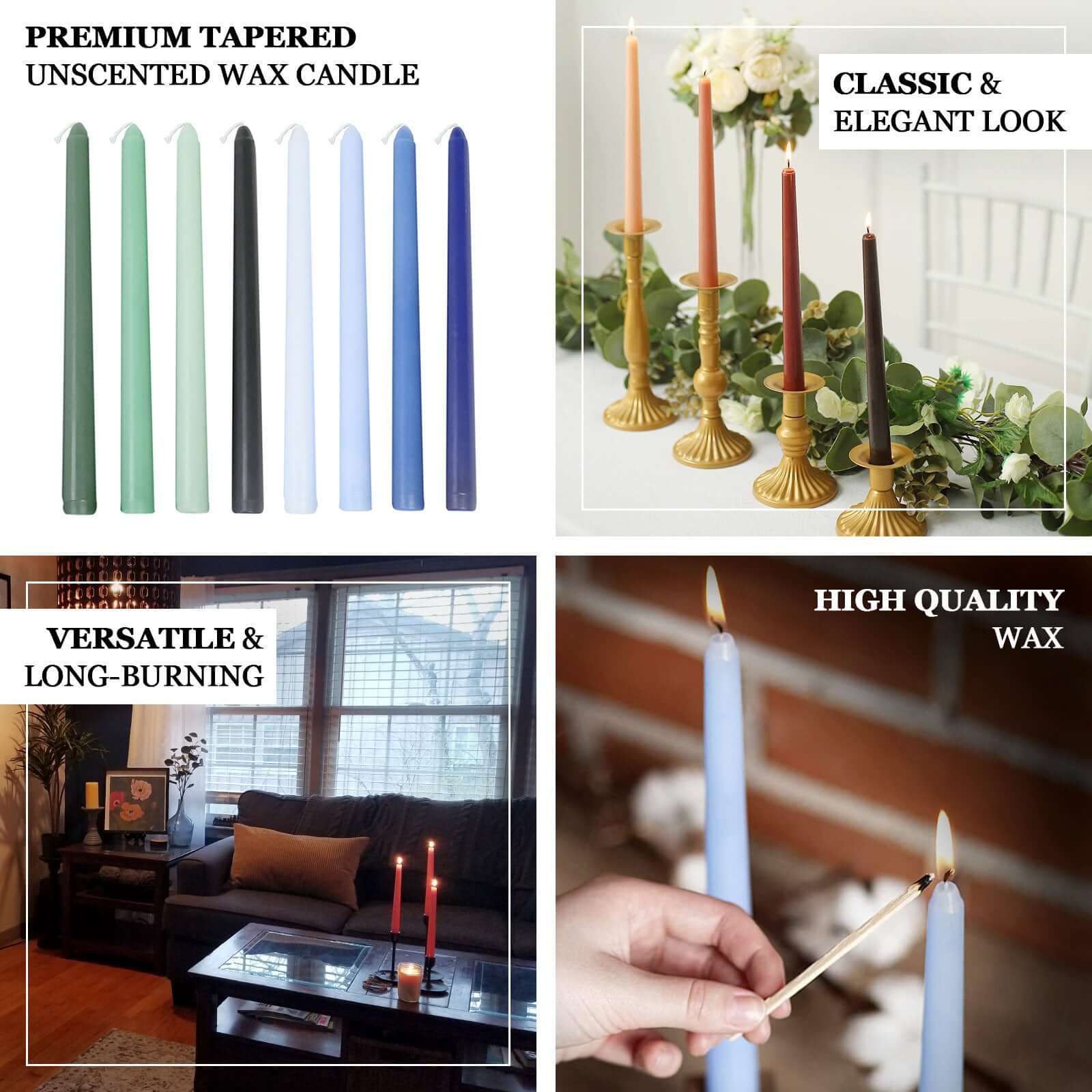 12-Pack Taper Candles 10" Premium Wax Design Mixed Sage Green - Unscented Candles for Sophisticated Decor - Image 4