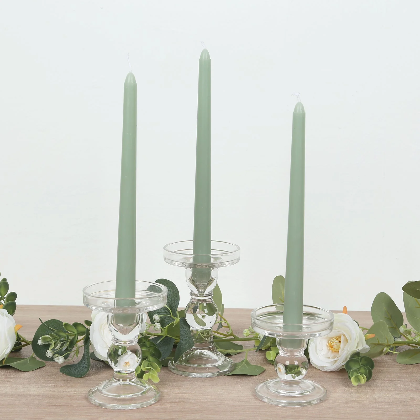10-Pack Taper Candles 10" Premium Wax Design Sage Green - Unscented Candles - Image 2