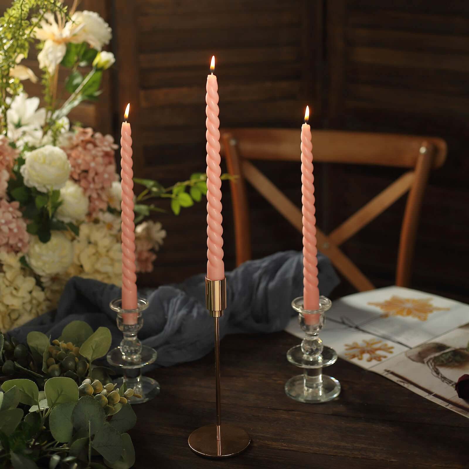 12-Pack Taper Candles 11" Spiral Long Burn Wick Design Blush - Premium Unscented Wax Dinner Candle Sticks - Image 2