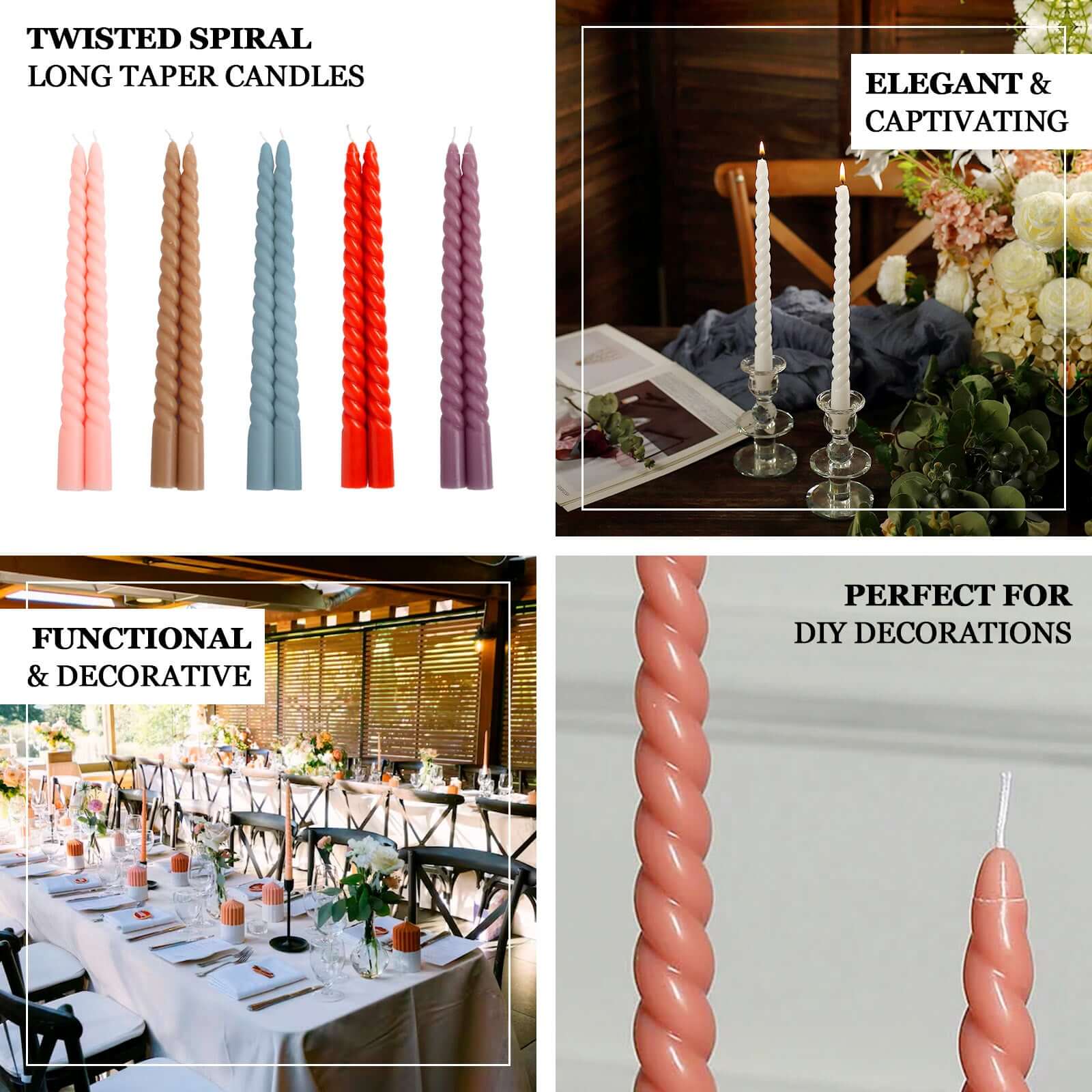 12-Pack Taper Candles 11" Spiral Long Burn Wick Design Blush - Premium Unscented Wax Dinner Candle Sticks - Image 4