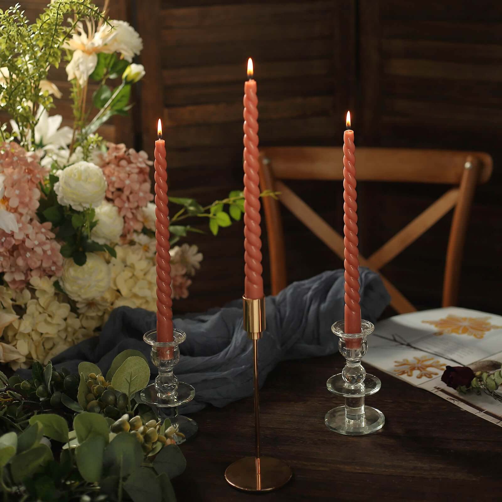 12-Pack Taper Candles 11" Spiral Long Burn Wick Design Dark Nude - Premium Unscented Wax Dinner Candle Sticks - Image 2