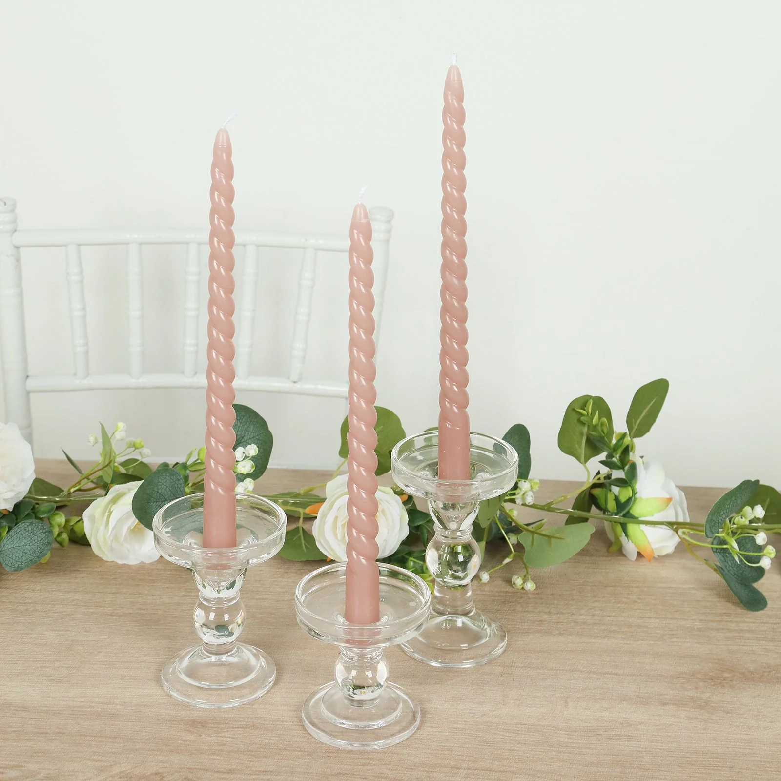 12-Pack Taper Candles 11" Spiral Long Burn Wick Design Dusty Rose - Premium Unscented Wax Dinner Candle Sticks - Image 8