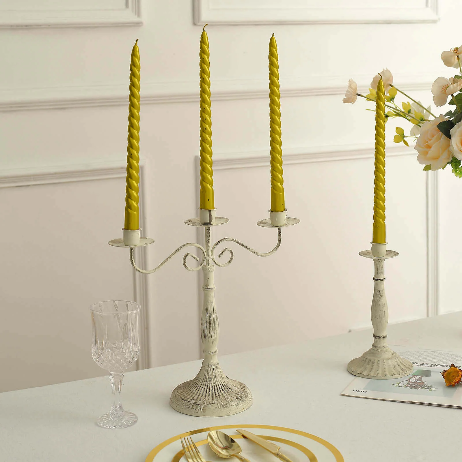 12-Pack Taper Candles 11" Spiral Long Burn Wick Design Gold - Premium Unscented Wax Dinner Candle Sticks - Image 9