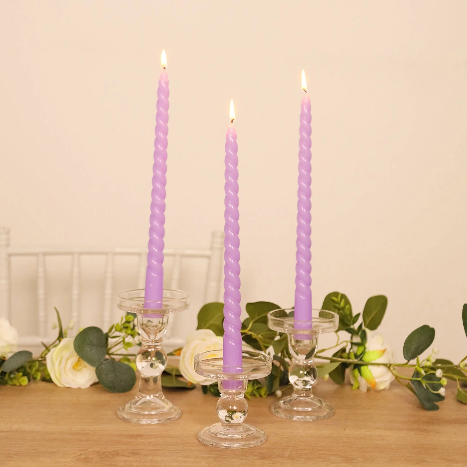 12-Pack Taper Candles 11" Spiral Long Burn Wick Design Lavender Lilac - Premium Unscented Wax Dinner Candle Sticks - Image 6