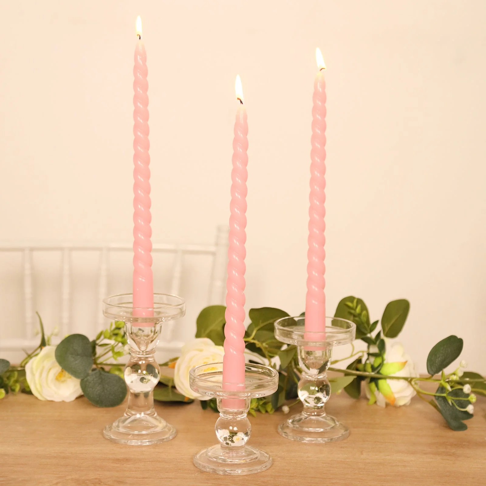 12-Pack Taper Candles 11" Spiral Long Burn Wick Design Pink - Premium Unscented Wax Dinner Candle Sticks - Image 6