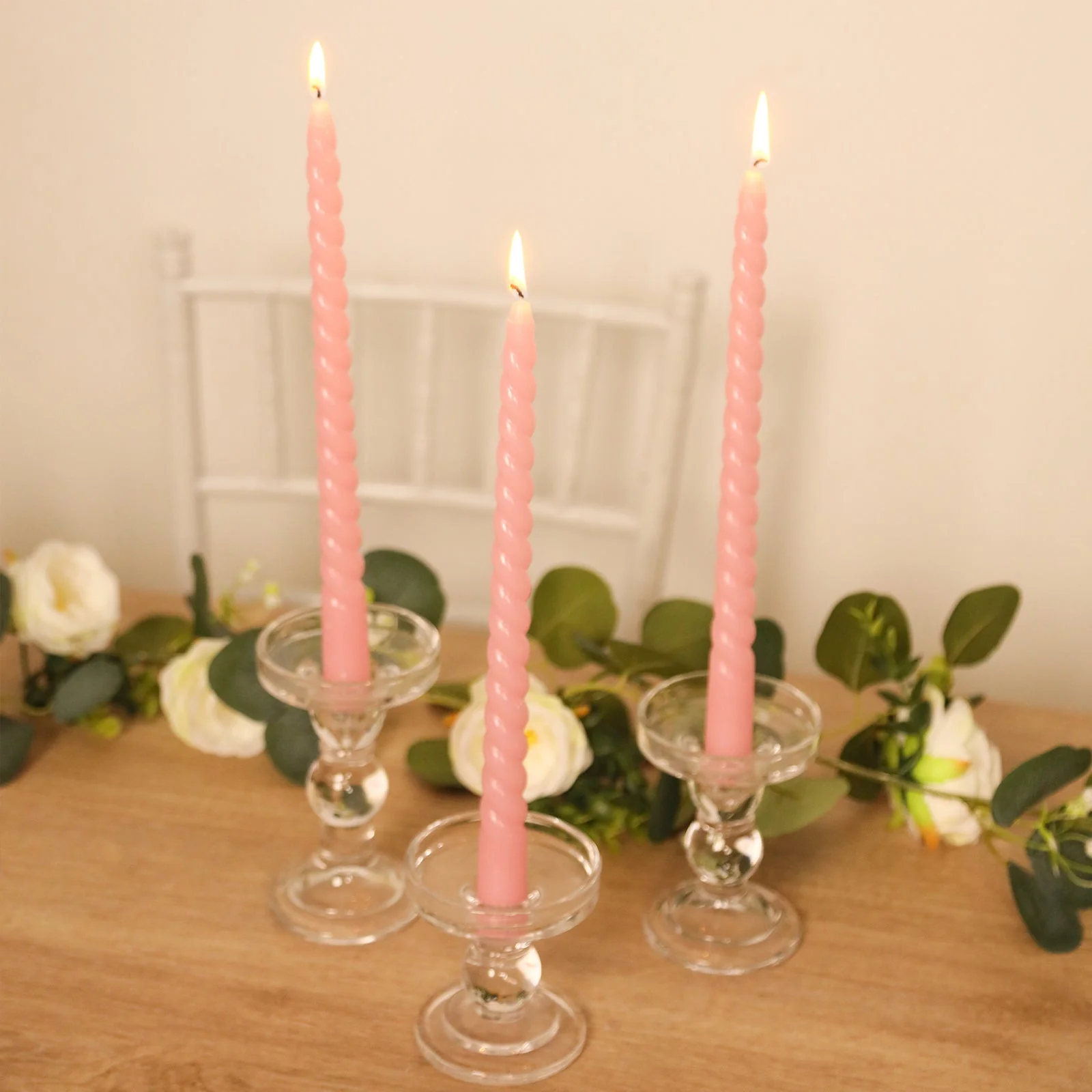12-Pack Taper Candles 11" Spiral Long Burn Wick Design Pink - Premium Unscented Wax Dinner Candle Sticks - Image 8