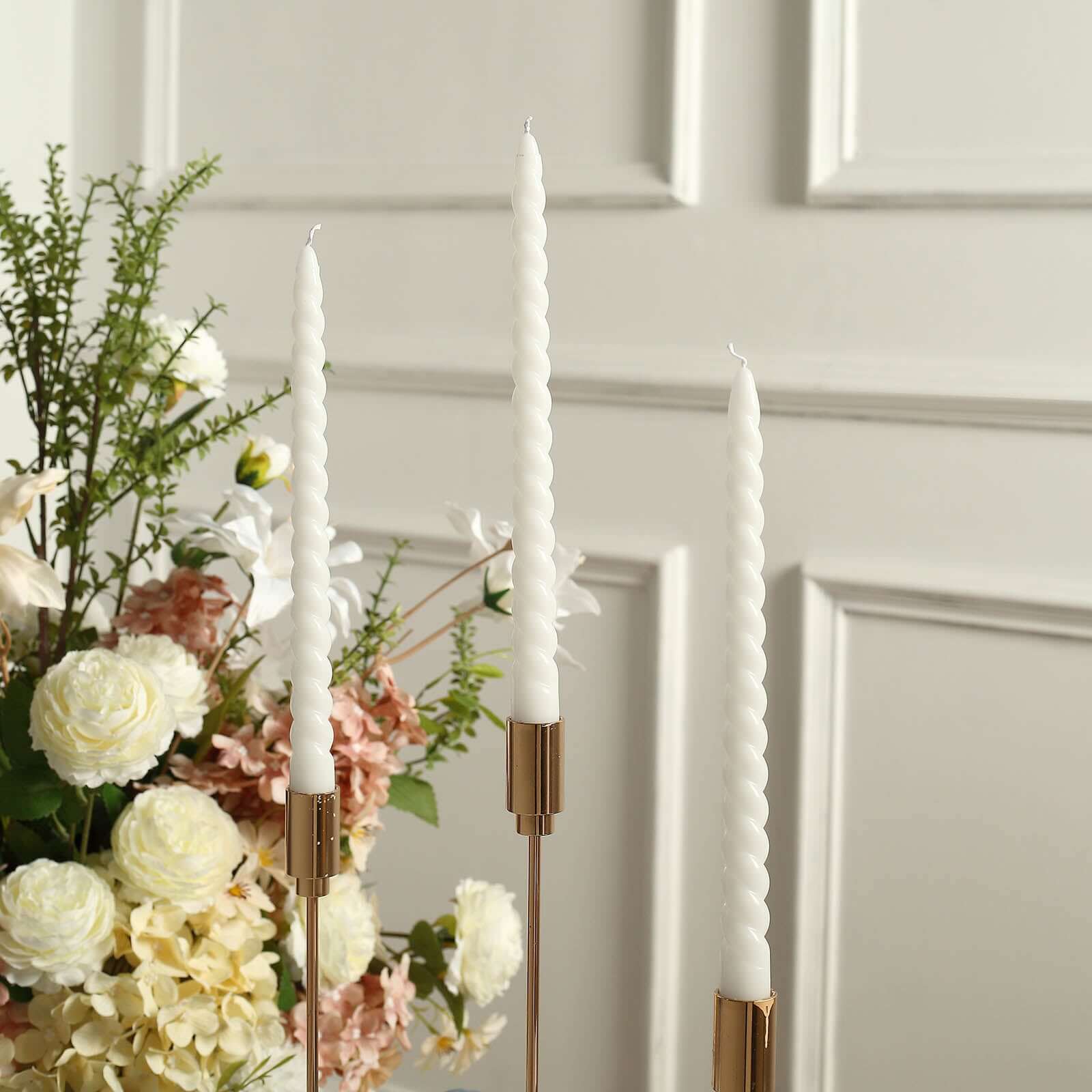 12-Pack Taper Candles 11" Spiral Long Burn Wick Design White - Premium Unscented Wax Dinner Candle Sticks - Image 8