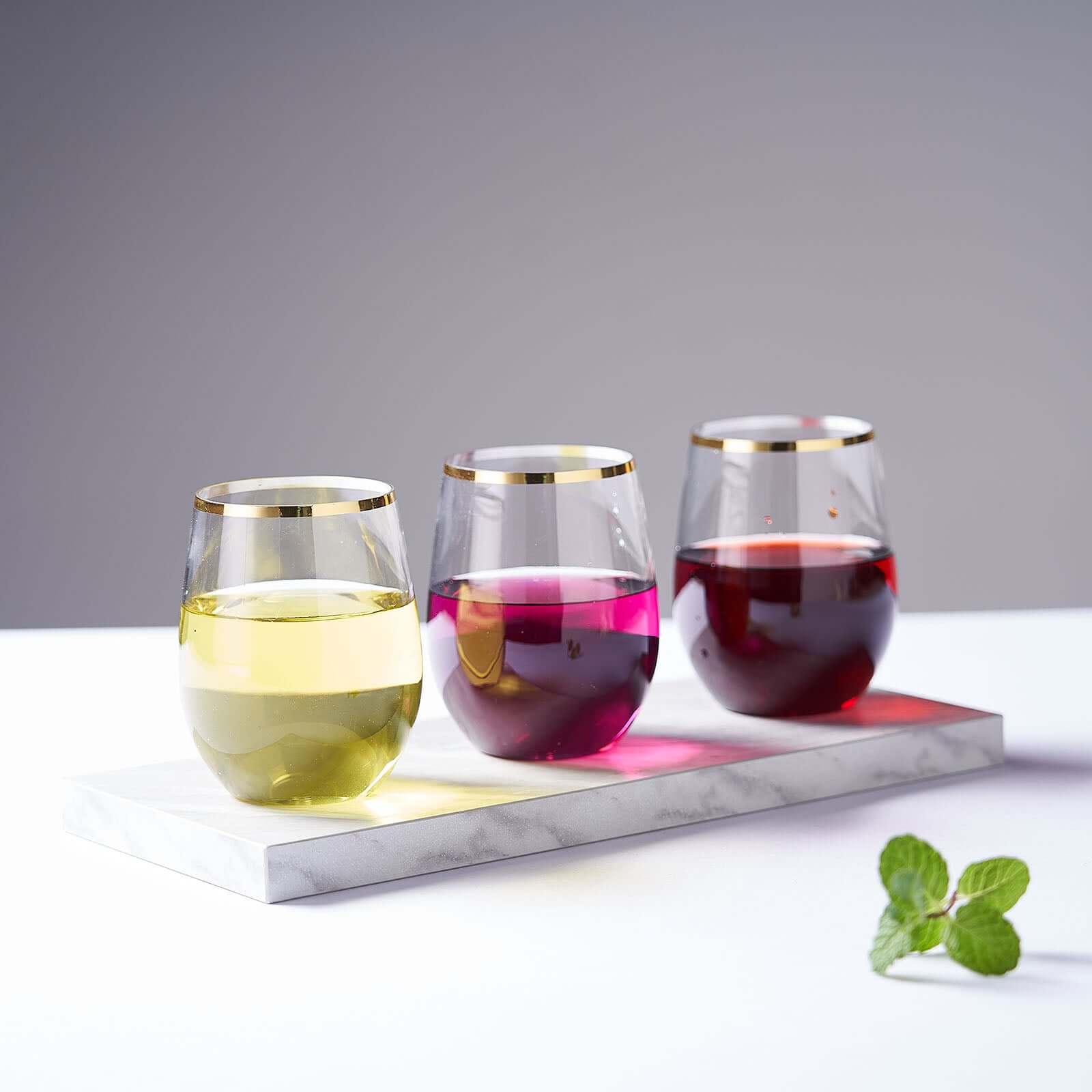 12-Pack Transparent Plastic Stemless Wine Glasses 12oz, Clear with Gold Rim - Reusable Tumblers for Events - Image 2