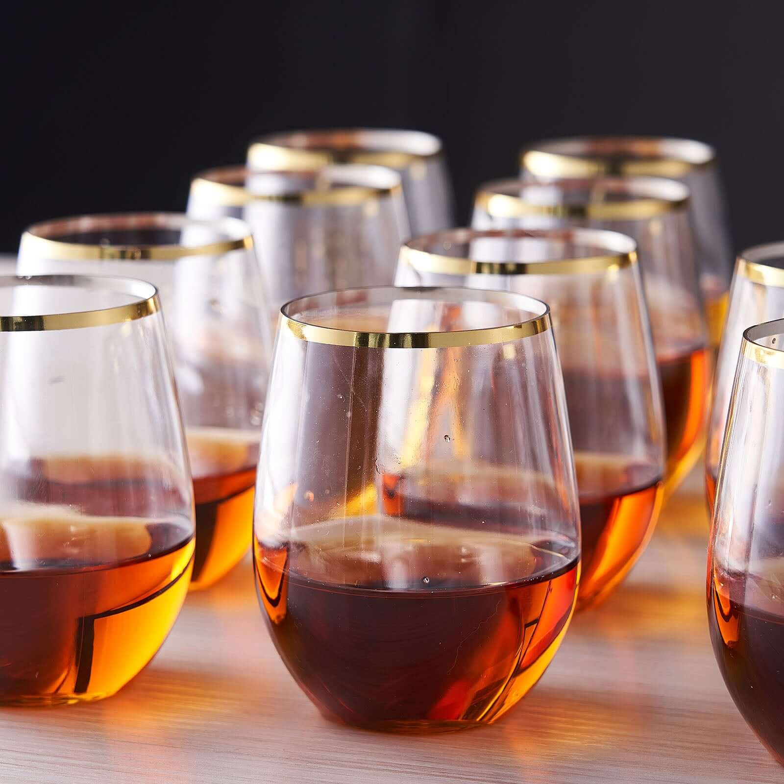 12-Pack Transparent Plastic Stemless Wine Glasses 12oz, Clear with Gold Rim - Reusable Tumblers for Events - Image 7