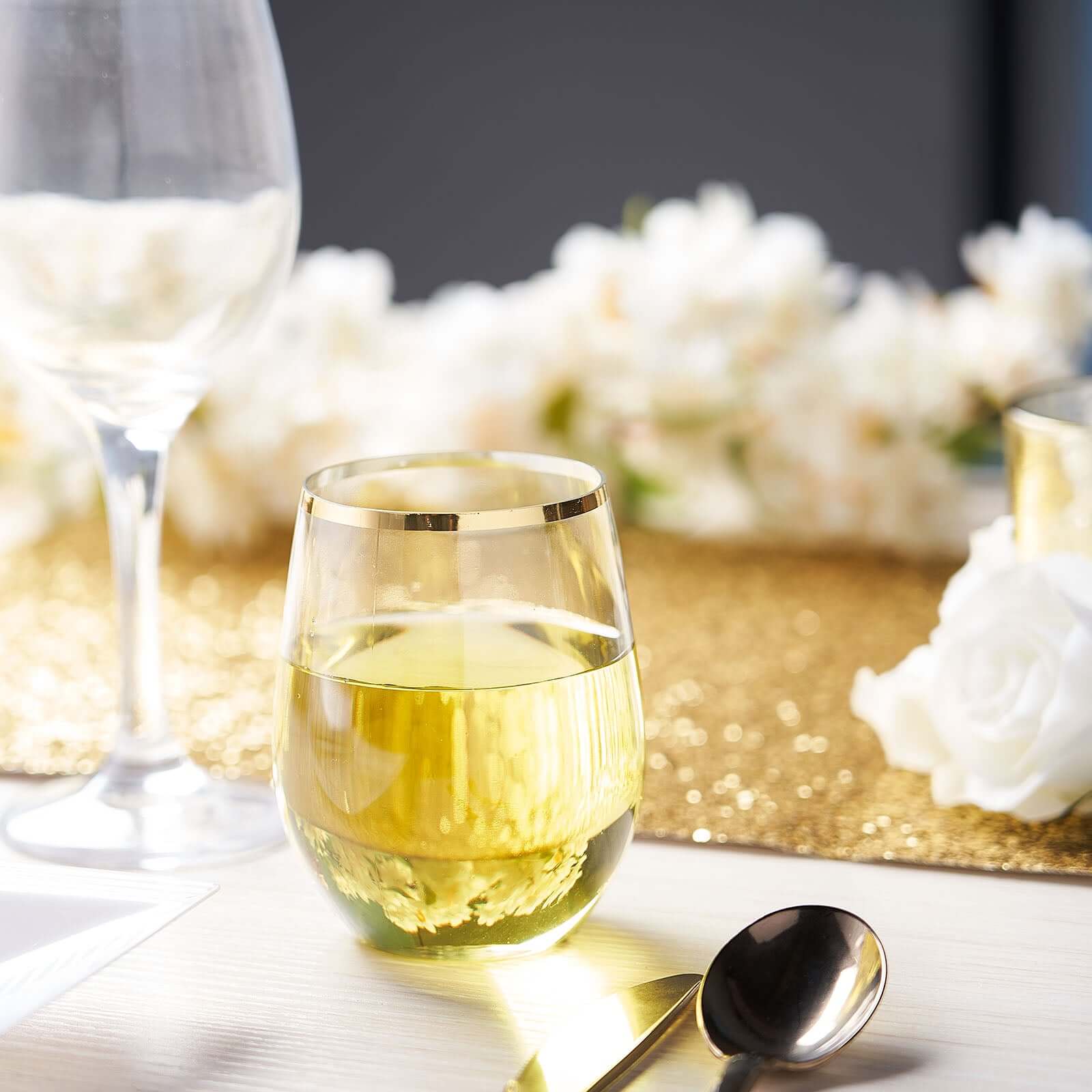 12-Pack Transparent Plastic Stemless Wine Glasses 12oz, Clear with Gold Rim - Reusable Tumblers for Events - Image 8