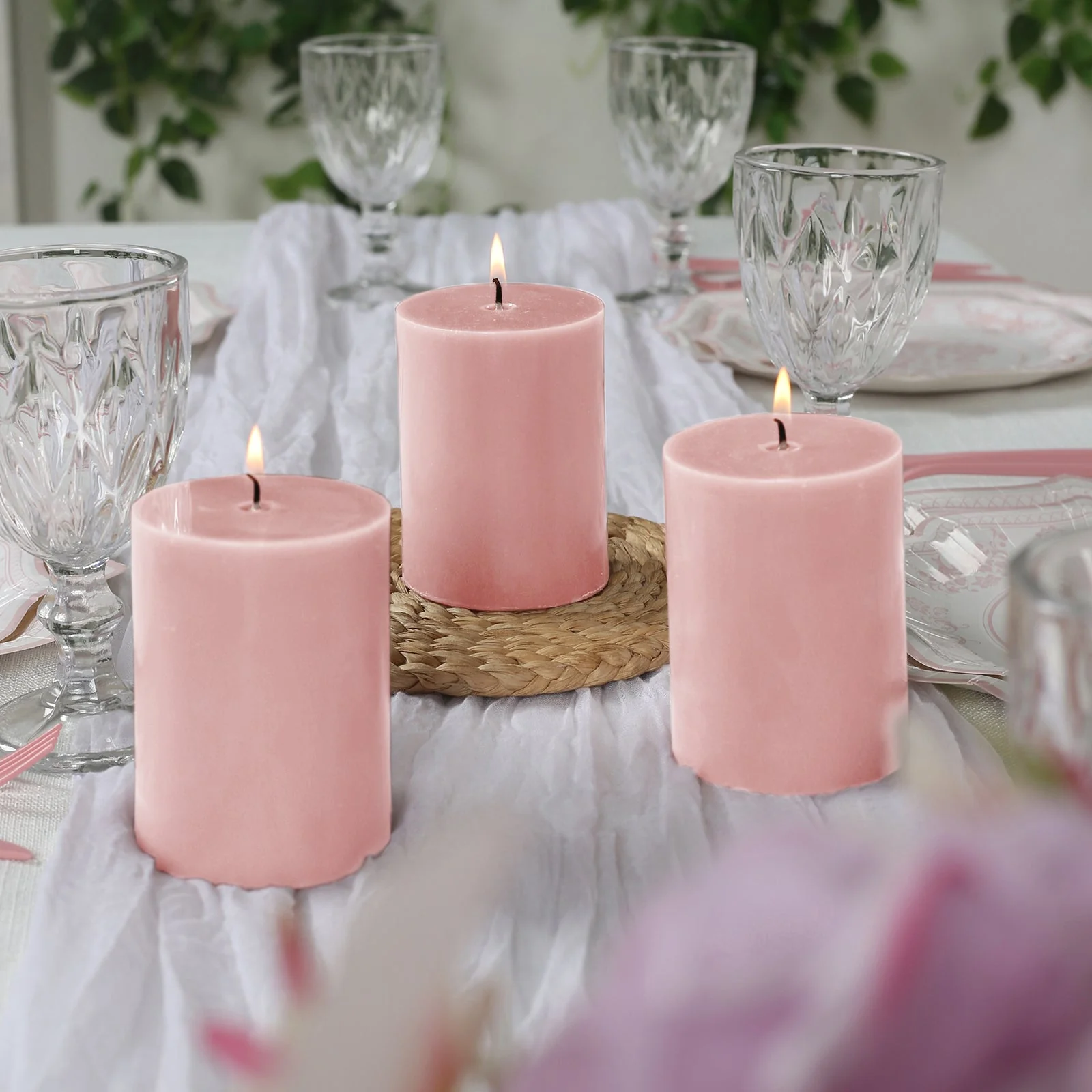 12-Pack Unscented Pillar Candles – Dripless 3"x4" Blush Paraffin Wax with Smokeless Cotton Wicks, Clean & Long-Lasting Burn for Weddings, Home & Event Decor - Image 7