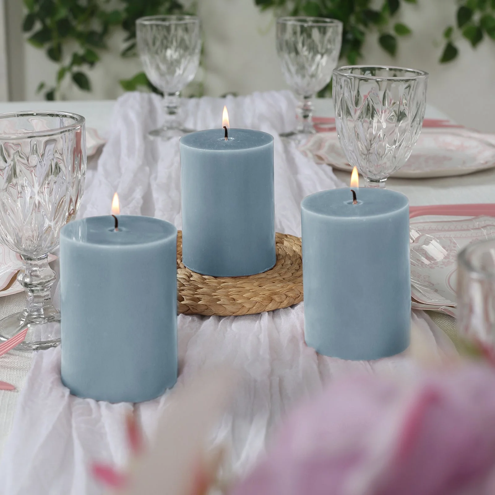 12-Pack Unscented Pillar Candles – Dripless 3"x4" Dusty Blue Paraffin Wax with Smokeless Cotton Wicks, Clean & Long-Lasting Burn for Weddings, Home & Event Decor - Image 8