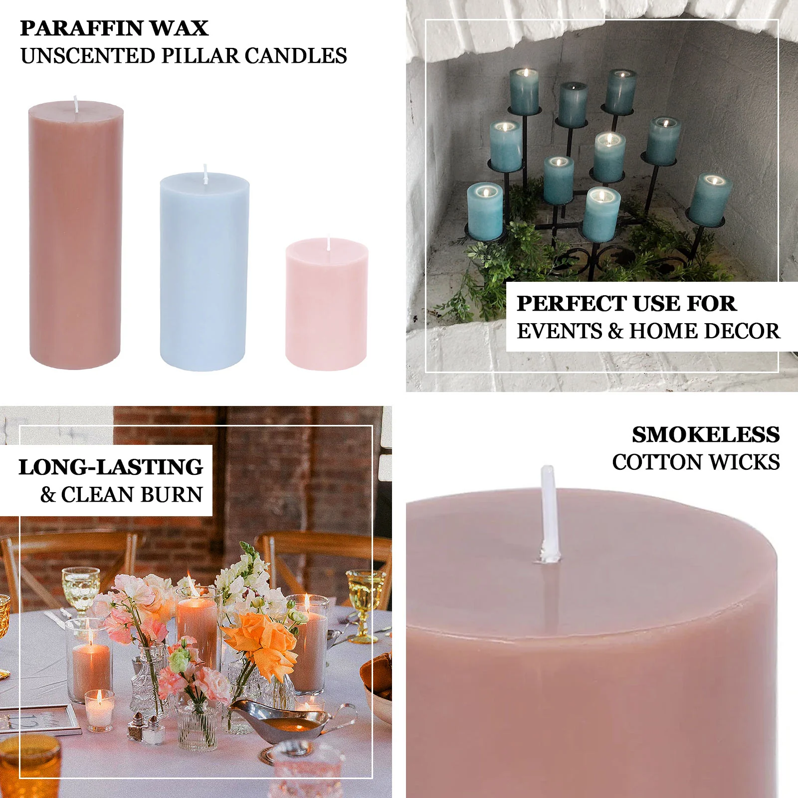 6-Pack Unscented Pillar Candles – Dripless 3"x6" Blush Paraffin Wax with Smokeless Cotton Wicks, Clean & Long-Lasting 60-Hour Burn - Image 4
