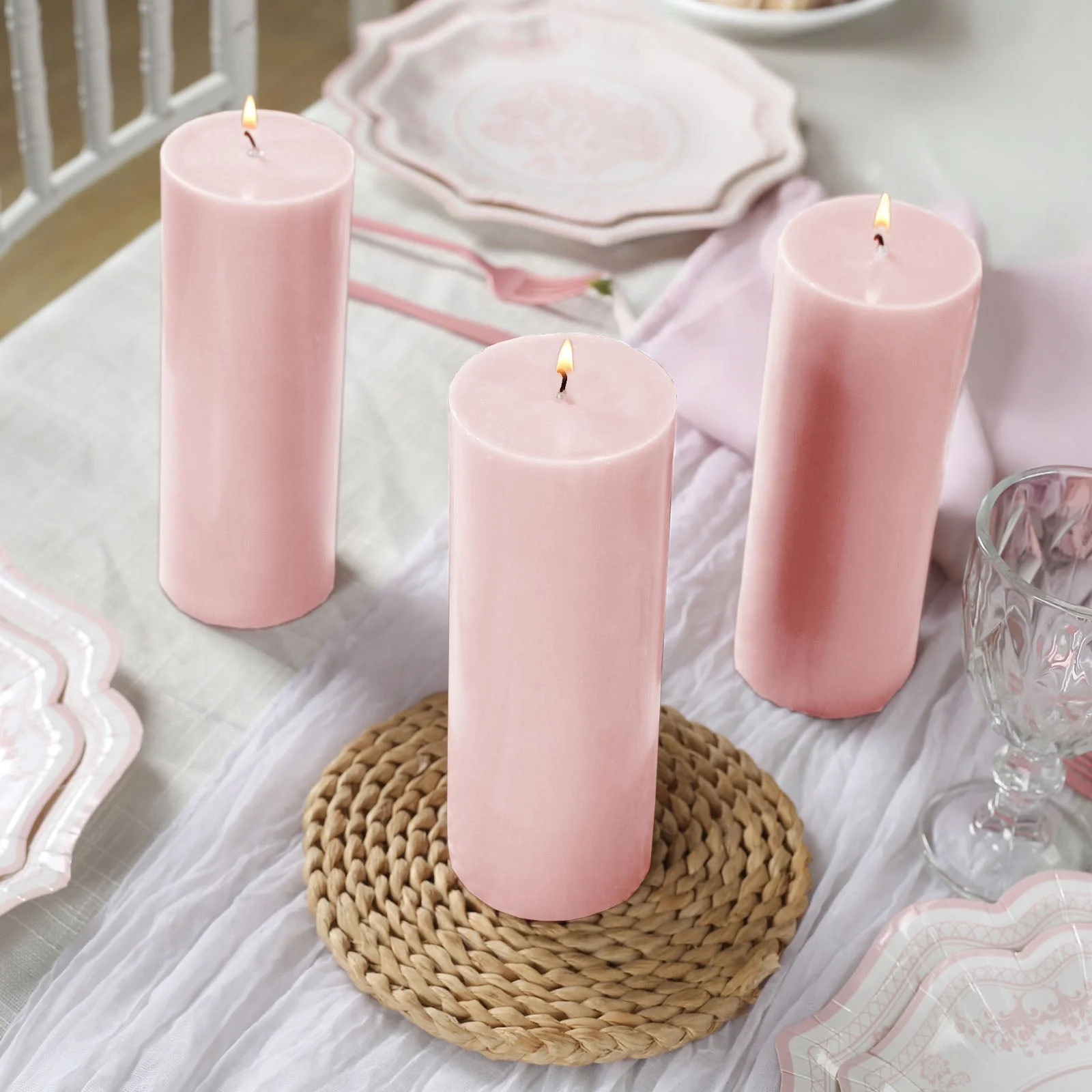 12-Pack Unscented Pillar Candles – Dripless 3"x8" Blush Paraffin Wax with Smokeless Cotton Wicks, Clean & Long-Lasting Burn for Weddings, Home & Event Decor - Image 7