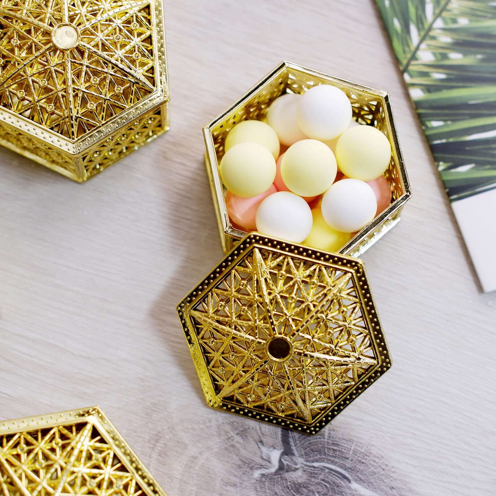 12-Pack Vintage Hexagon Gift Box Candy Containers 3" Gold - Hollow Party Favor Jewelry Boxes - Image 2