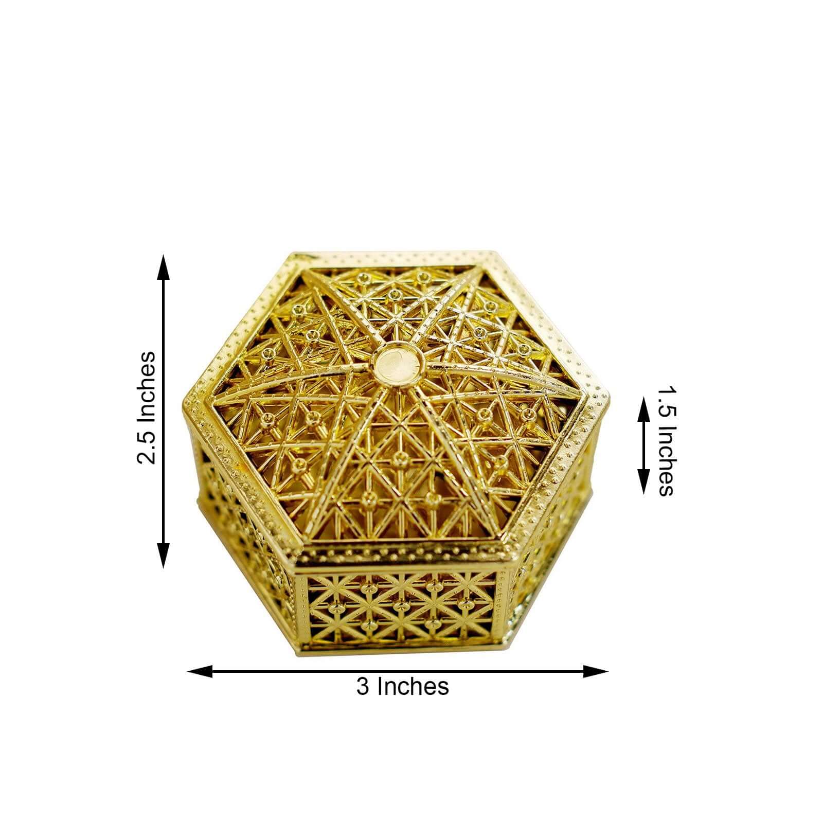 12-Pack Vintage Hexagon Gift Box Candy Containers 3" Gold - Hollow Party Favor Jewelry Boxes - Image 3