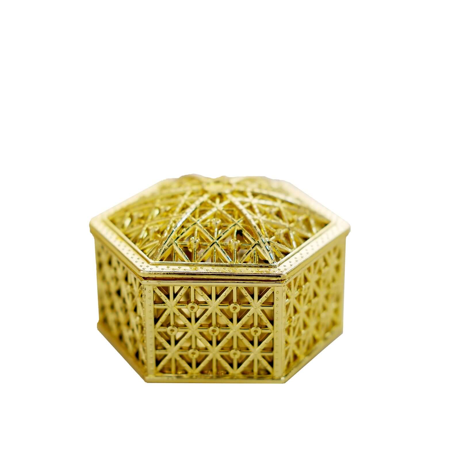 12-Pack Vintage Hexagon Gift Box Candy Containers 3" Gold - Hollow Party Favor Jewelry Boxes - Image 7
