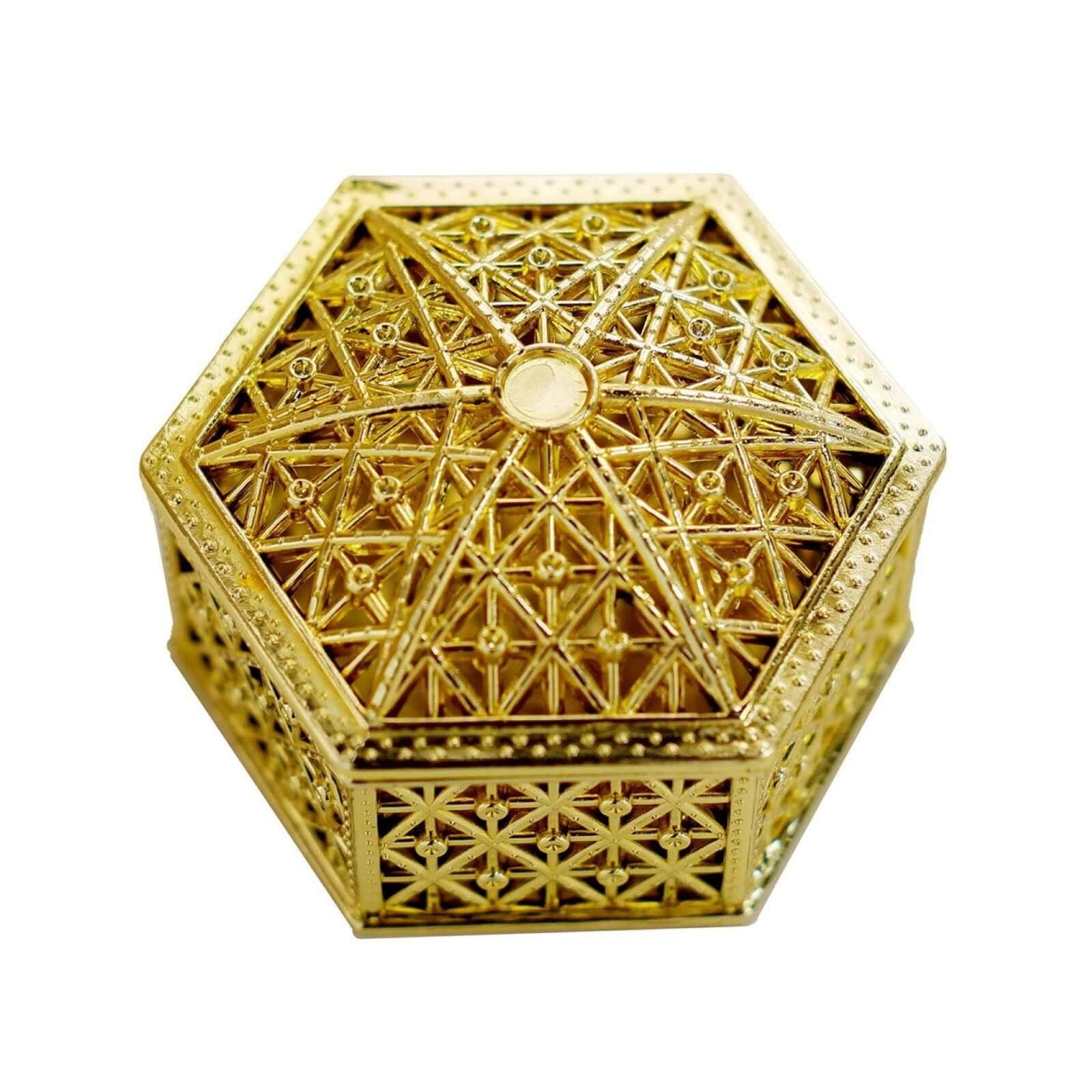 12-Pack Vintage Hexagon Gift Box Candy Containers 3" Gold - Hollow Party Favor Jewelry Boxes - Image 8