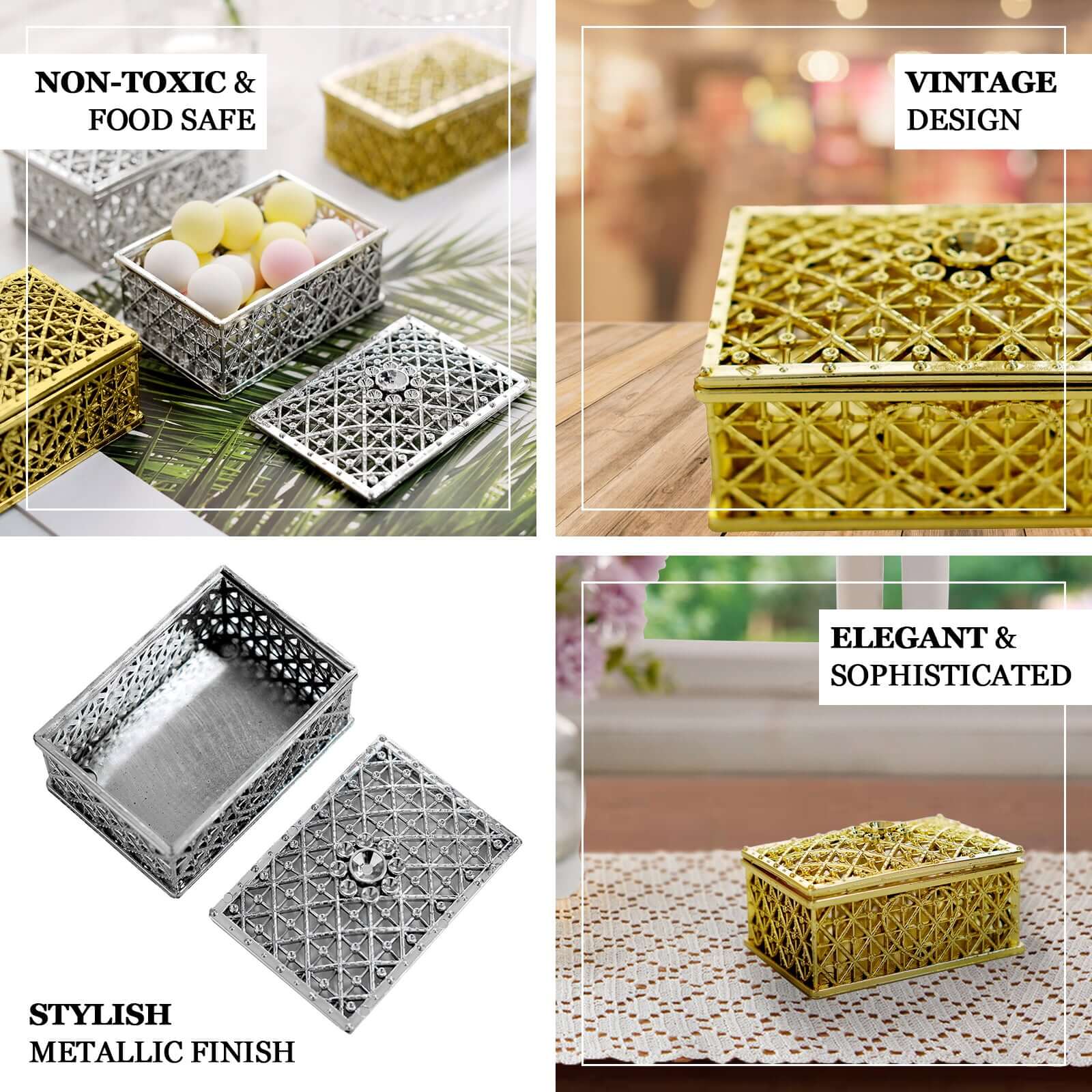12-Pack Vintage Rectangular Candy Containers 3" Gold - Hollow Party Favor Jewelry Gift Boxes - Image 4