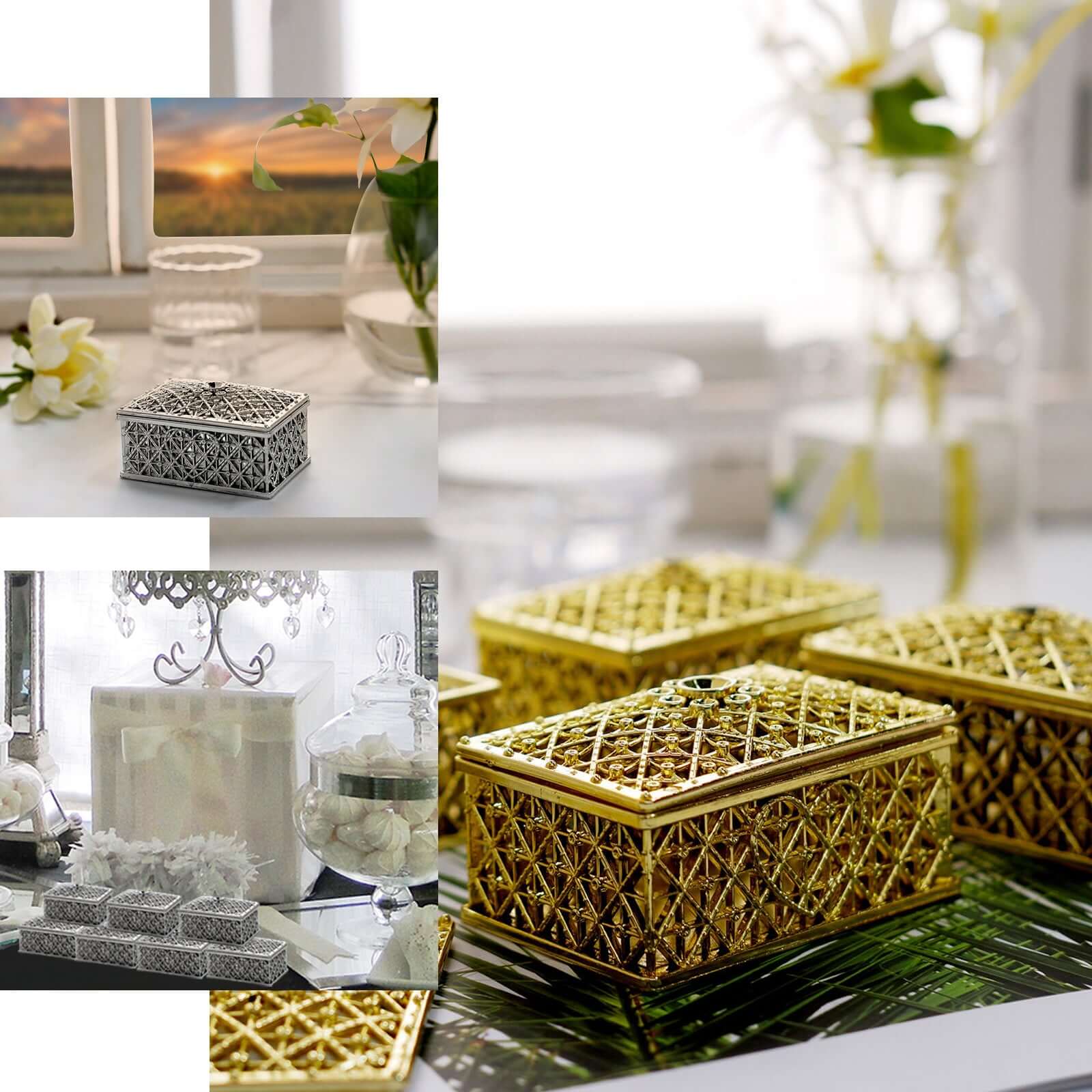 12-Pack Vintage Rectangular Candy Containers 3" Gold - Hollow Party Favor Jewelry Gift Boxes - Image 5