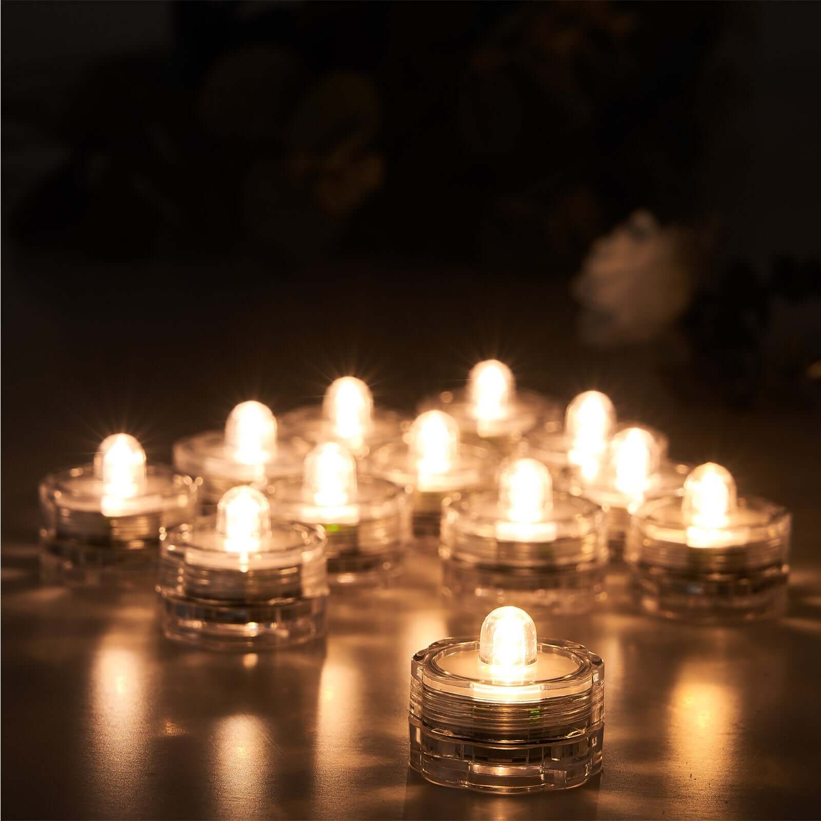 12-Pack Waterproof LED Lights Flower Shaped Design Warm White - Battery Operated Submersible Décor