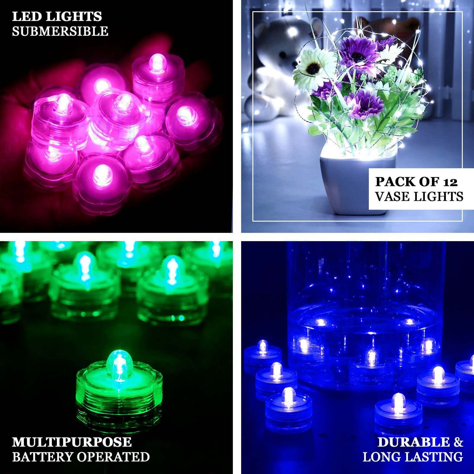 12-Pack Waterproof LED Lights Flower Shaped Design White - Battery Operated Submersible Décor - Image 4