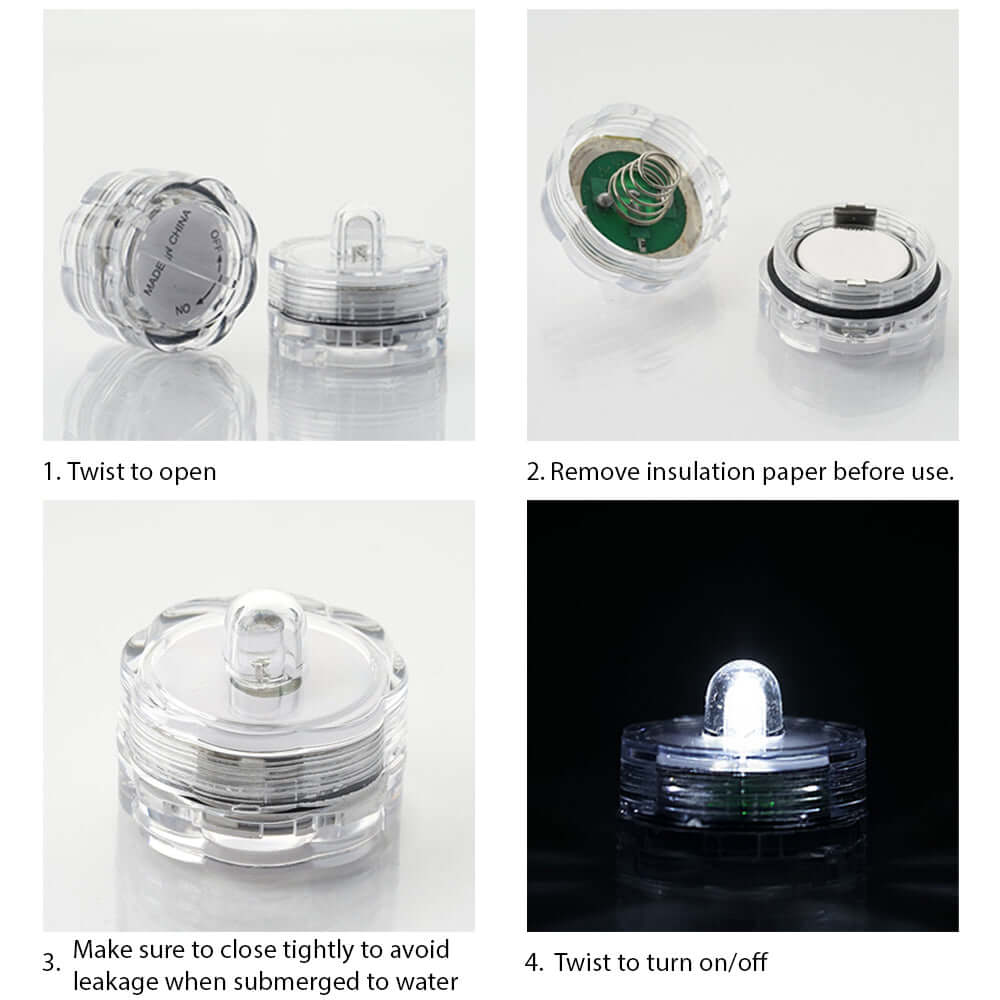 12-Pack Waterproof LED Lights Flower Shaped Design White - Battery Operated Submersible Décor - Image 6