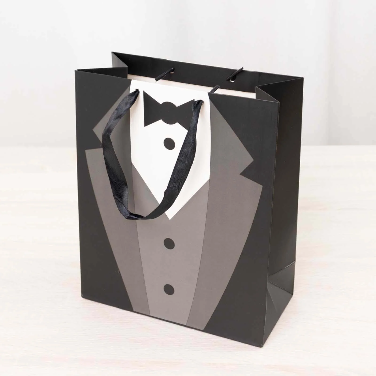 12 Pack White Black Tuxedo Paper Gift Tote Bags With Satin Handles, Wedding Party Favor Reusable Goodie Bags - 8"x9" - Image 13