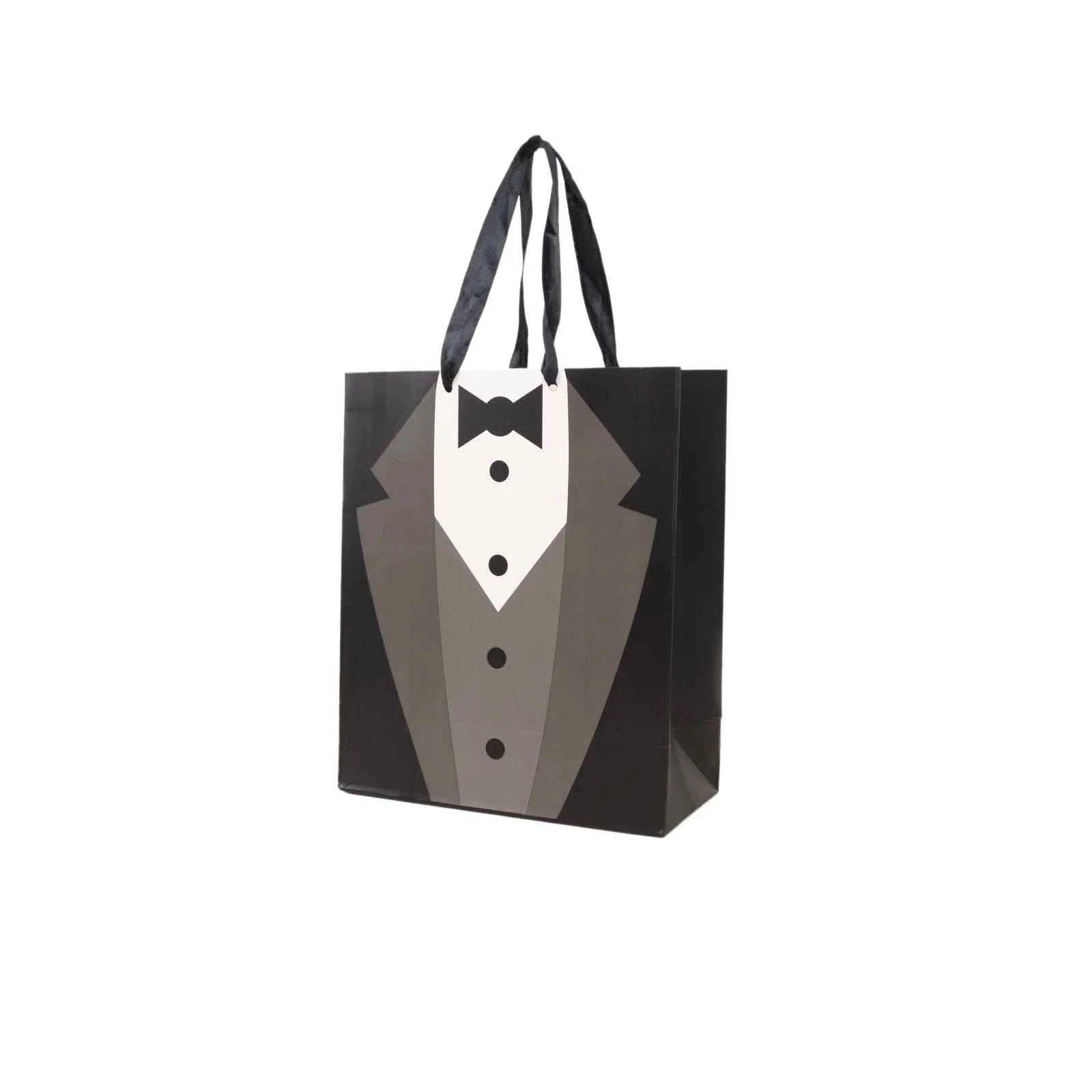 12 Pack White Black Tuxedo Paper Gift Tote Bags With Satin Handles, Wedding Party Favor Reusable Goodie Bags - 8"x9" - Image 7