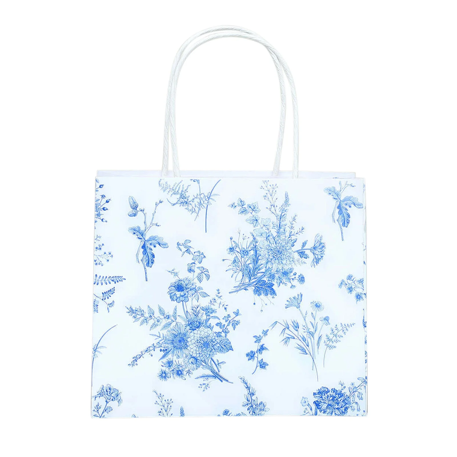 12 Pack White Blue French Toile Paper Gift Bags With Handles, Party Favor Goodie Bags - 6"x7" - Image 9