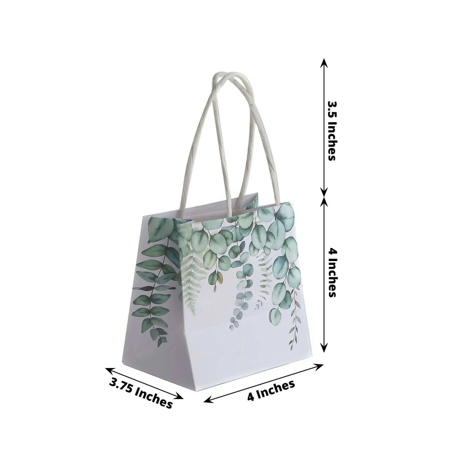 12 Pack White Green Eucalyptus Leaves Paper Gift Bags With Handles, Small Party Favor Goodie Bags - 4"x4" - Image 3