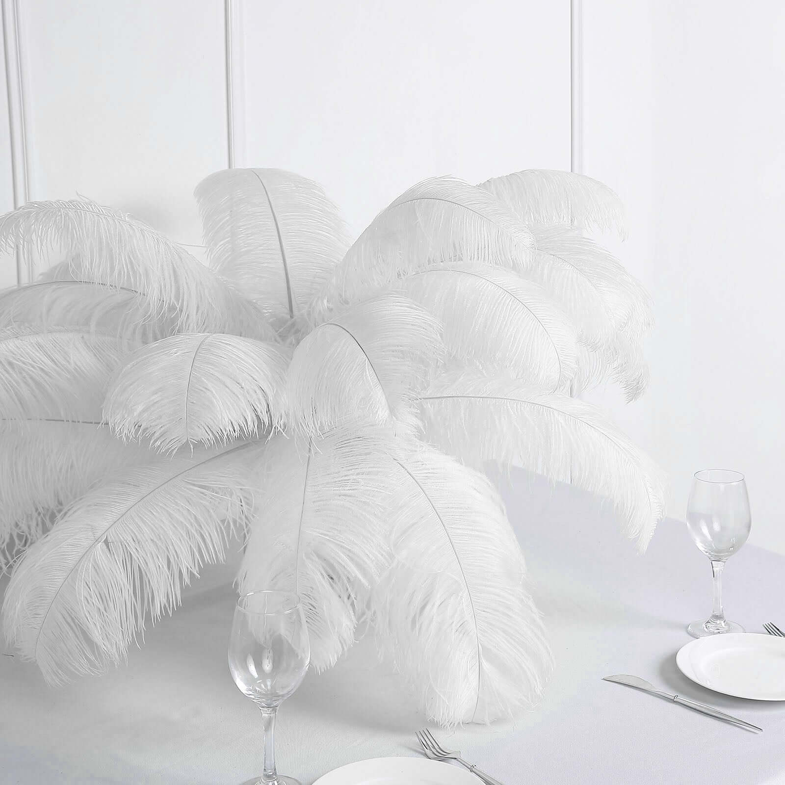 12 Pack White Natural Plume Ostrich Feathers Centerpiece Filler 24"-26" - Image 2