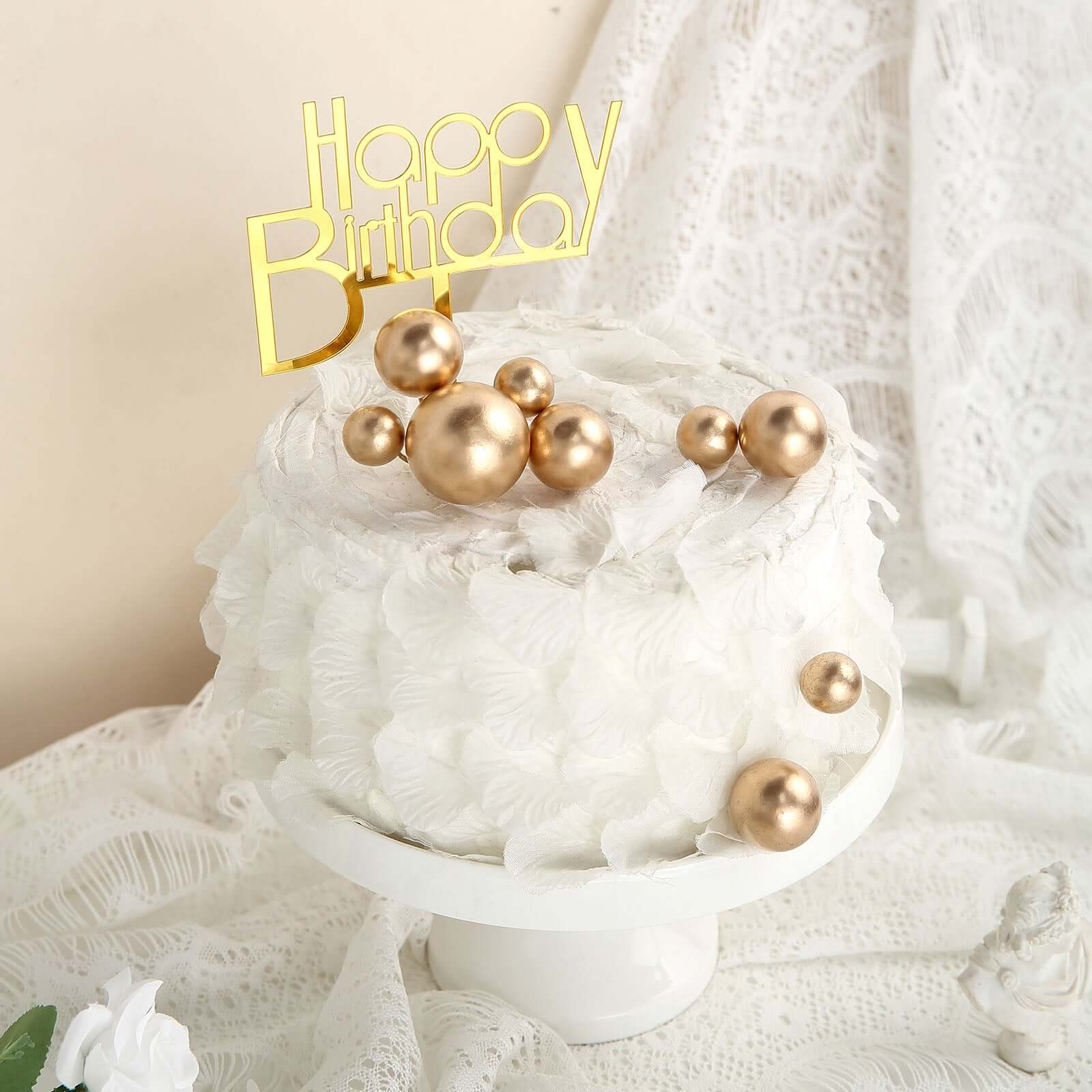 12 Pcs Cake Topper Picks Gold Faux Pearl Ball Design - Foam Balloon DIY Cupcake Decor Supplies Assorted Sizes - Image 10