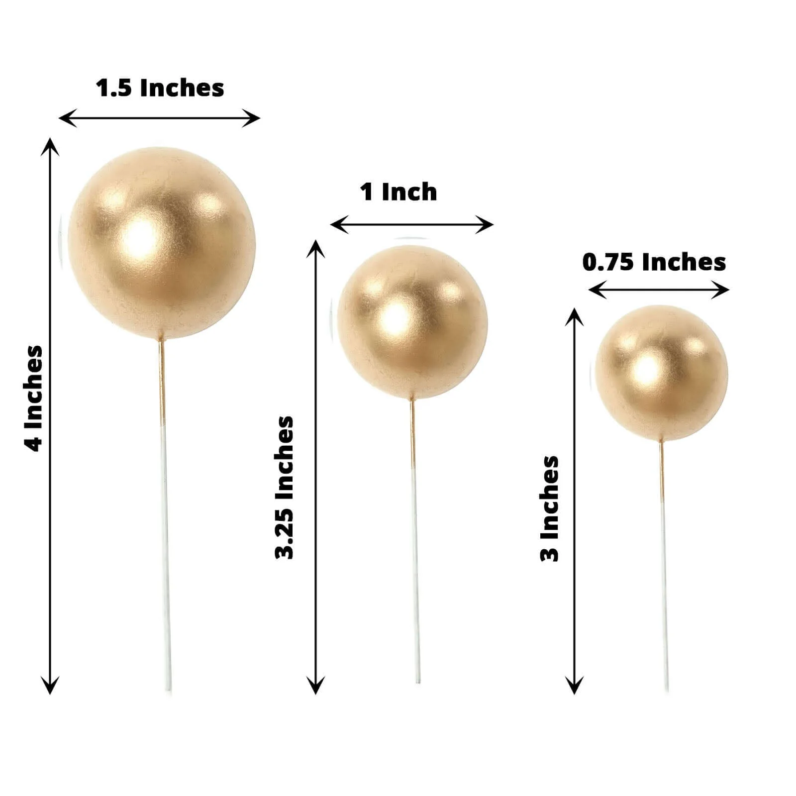 12 Pcs Cake Topper Picks Gold Faux Pearl Ball Design - Foam Balloon DIY Cupcake Decor Supplies Assorted Sizes - Image 3