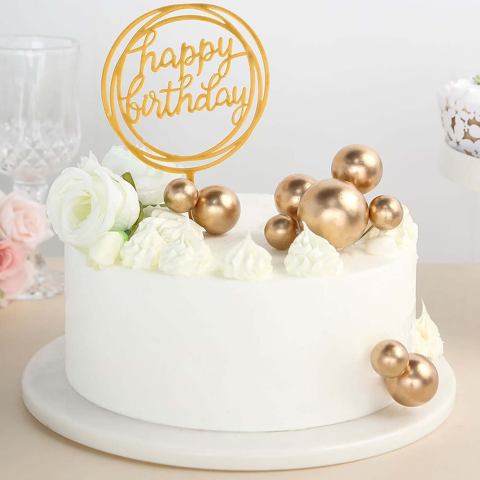 12 Pcs Cake Topper Picks Gold Faux Pearl Ball Design - Foam Balloon DIY Cupcake Decor Supplies Assorted Sizes - Image 8