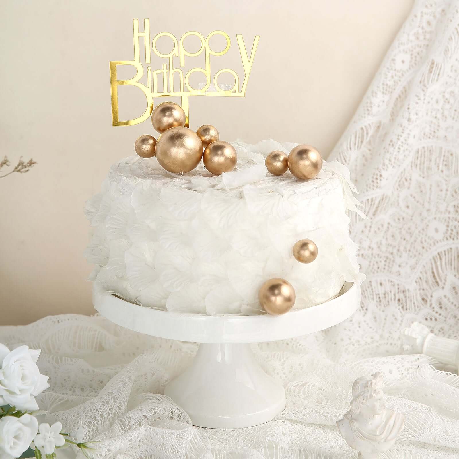 12 Pcs Cake Topper Picks Gold Faux Pearl Ball Design - Foam Balloon DIY Cupcake Decor Supplies Assorted Sizes - Image 9