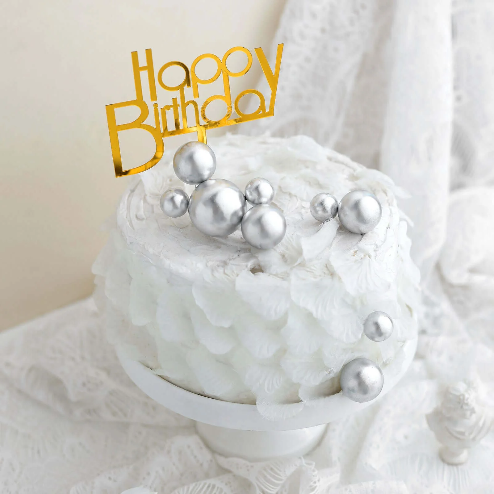 12 Pcs Cake Topper Picks Silver Faux Pearl Ball Design - Foam Balloon DIY Cupcake Decor Supplies Assorted Sizes - Image 10