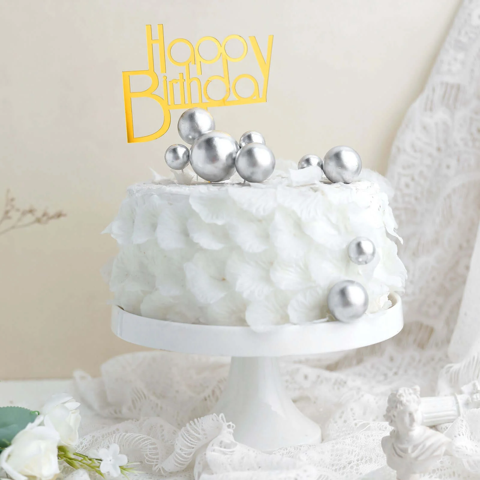 12 Pcs Cake Topper Picks Silver Faux Pearl Ball Design - Foam Balloon DIY Cupcake Decor Supplies Assorted Sizes - Image 11