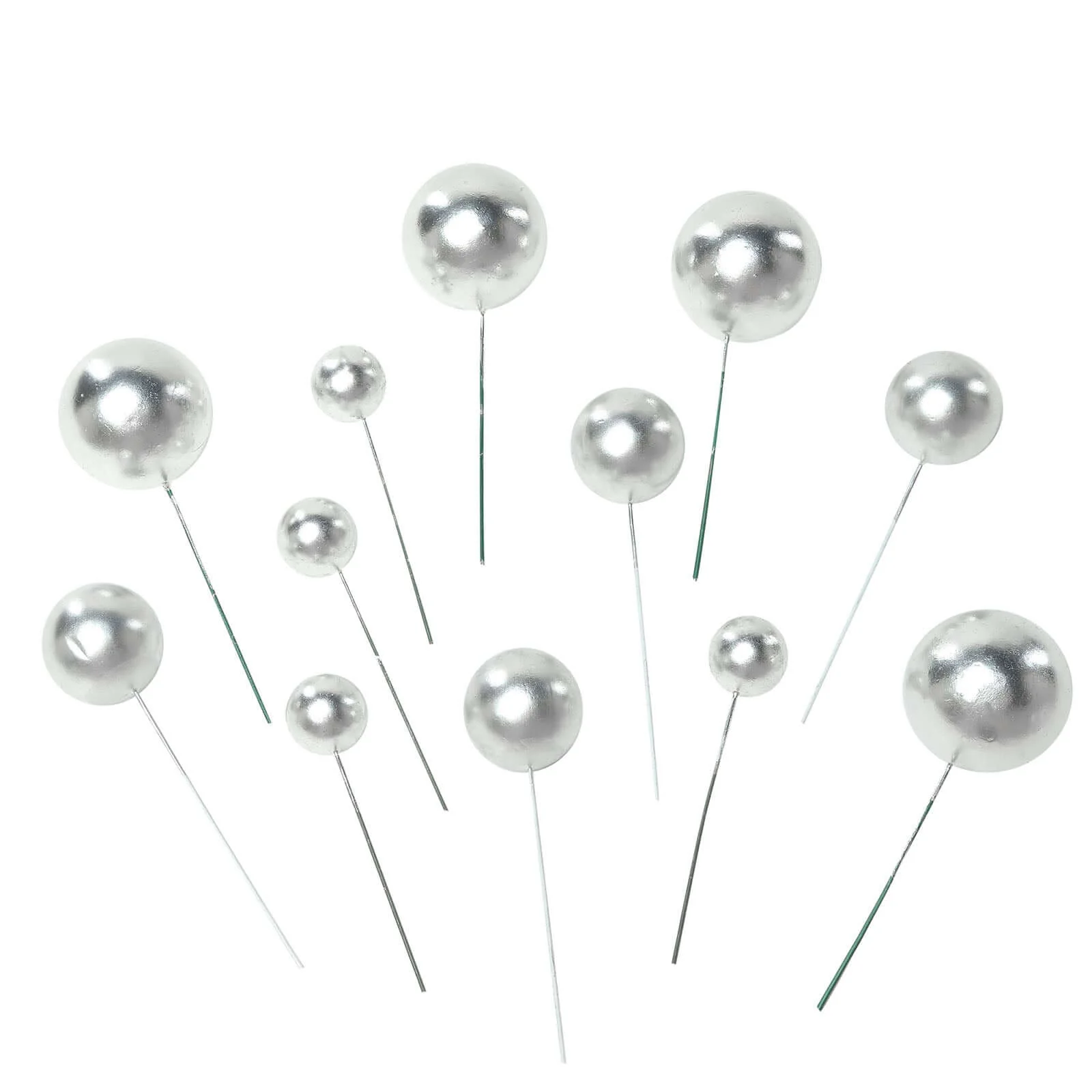 12 Pcs Cake Topper Picks Silver Faux Pearl Ball Design - Foam Balloon DIY Cupcake Decor Supplies Assorted Sizes - Image 12