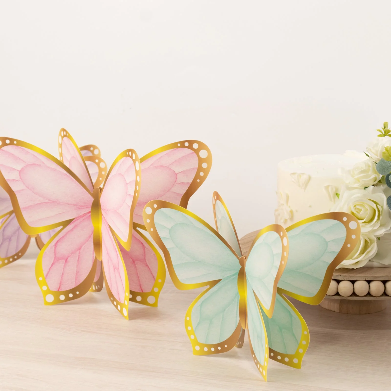 12 Pcs Cardstock Paper 3D Butterfly Table Centerpieces 10", 12", Pastel Color Metallic Gold Foil Accents - Party Decorations with Free-Standing Design - Image 4