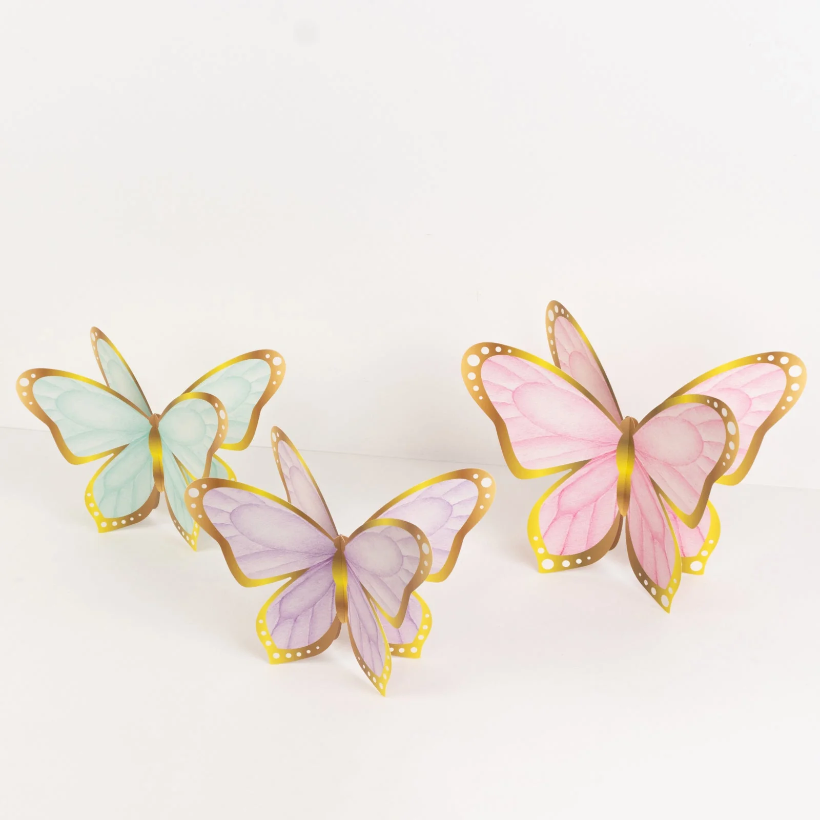 12 Pcs Cardstock Paper 3D Butterfly Table Centerpieces 10", 12", Pastel Color Metallic Gold Foil Accents - Party Decorations with Free-Standing Design - Image 7