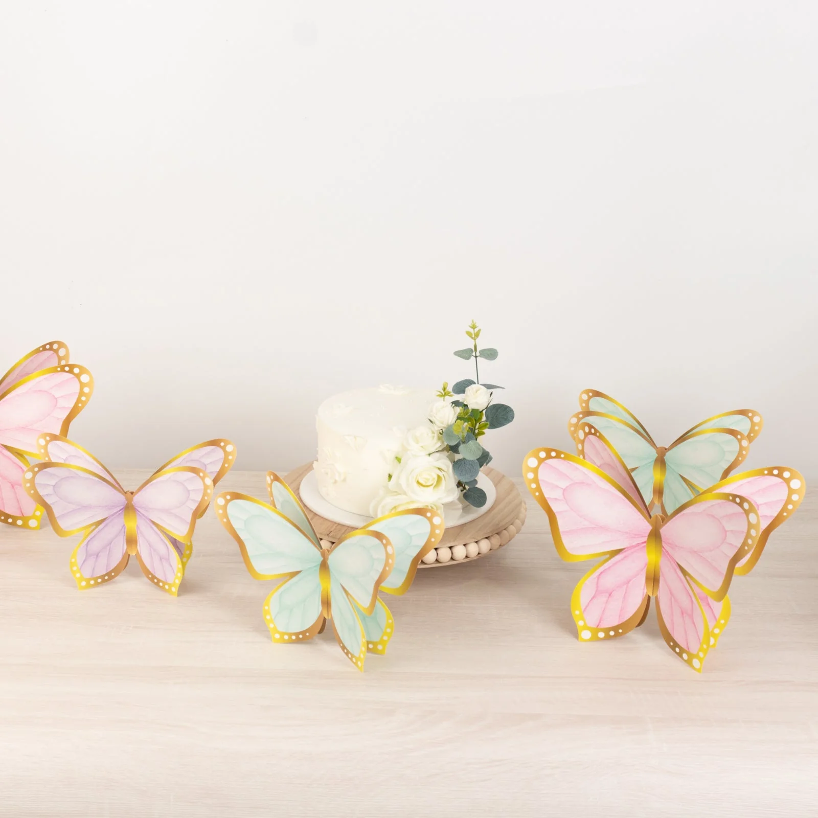 12 Pcs Cardstock Paper 3D Butterfly Table Centerpieces 10", 12", Pastel Color Metallic Gold Foil Accents - Party Decorations with Free-Standing Design - Image 8