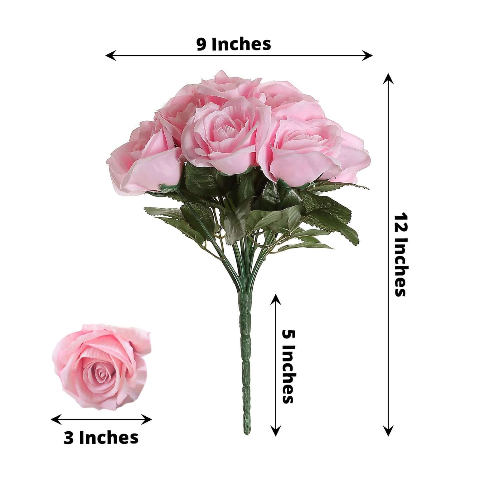 Pink Artificial Velvet-Like Rose Flower Bouquet 12" - Image 3