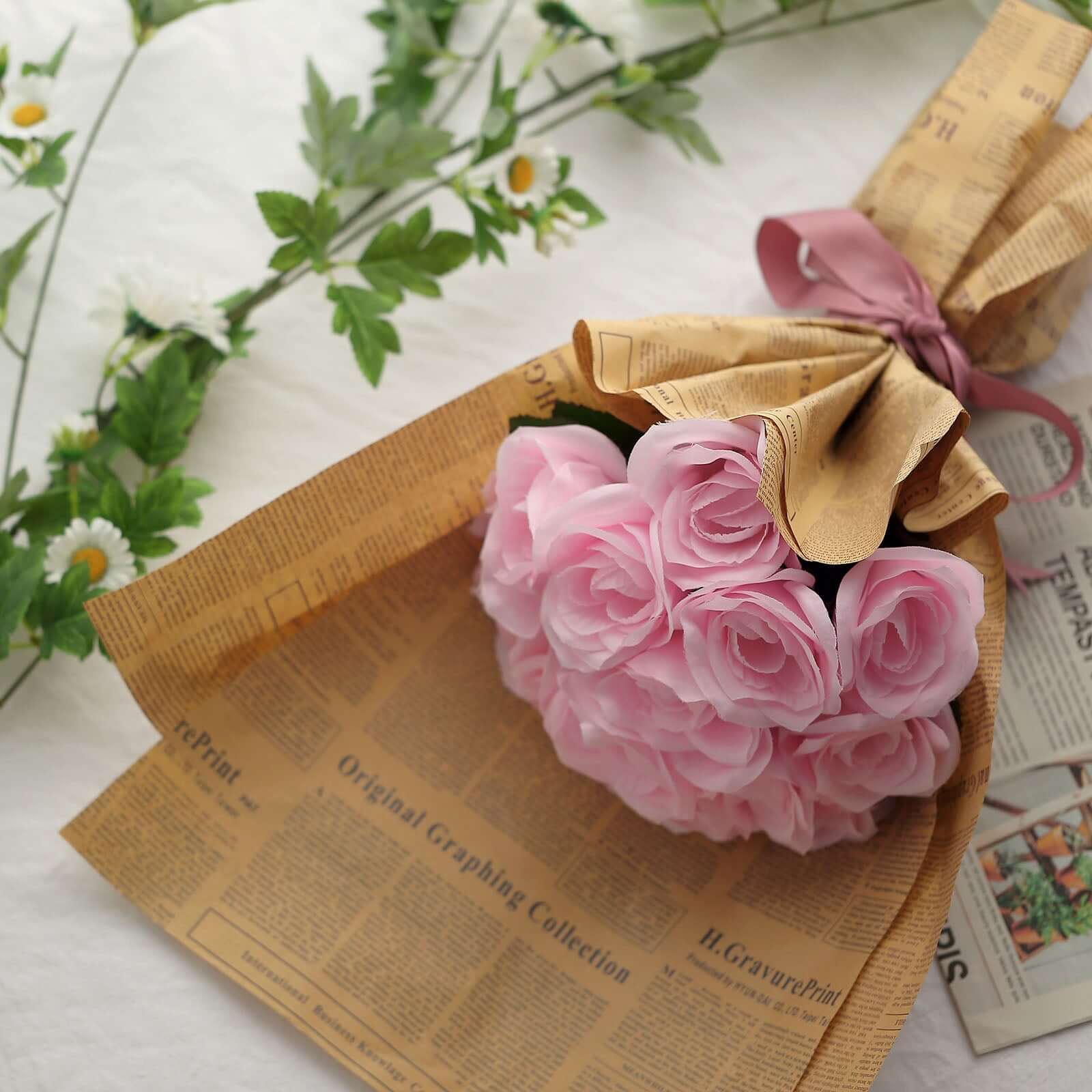 Pink Artificial Velvet-Like Rose Flower Bouquet 12" - Image 9