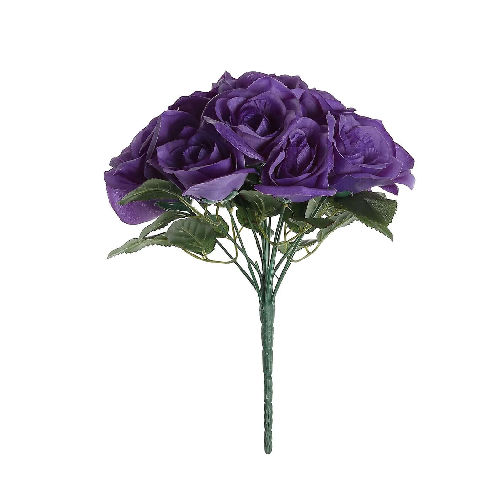 Purple Artificial Velvet-Like Fabric Rose Flower Bouquet Bush 12" - Image 6