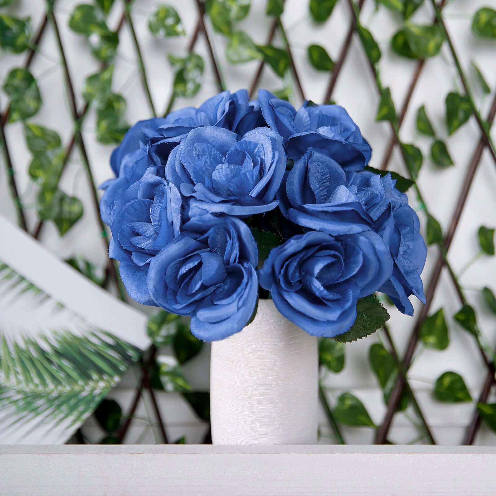Royal Blue Artificial Velvet-Like Fabric Rose Flower Bouquet Bush 12" - Image 8