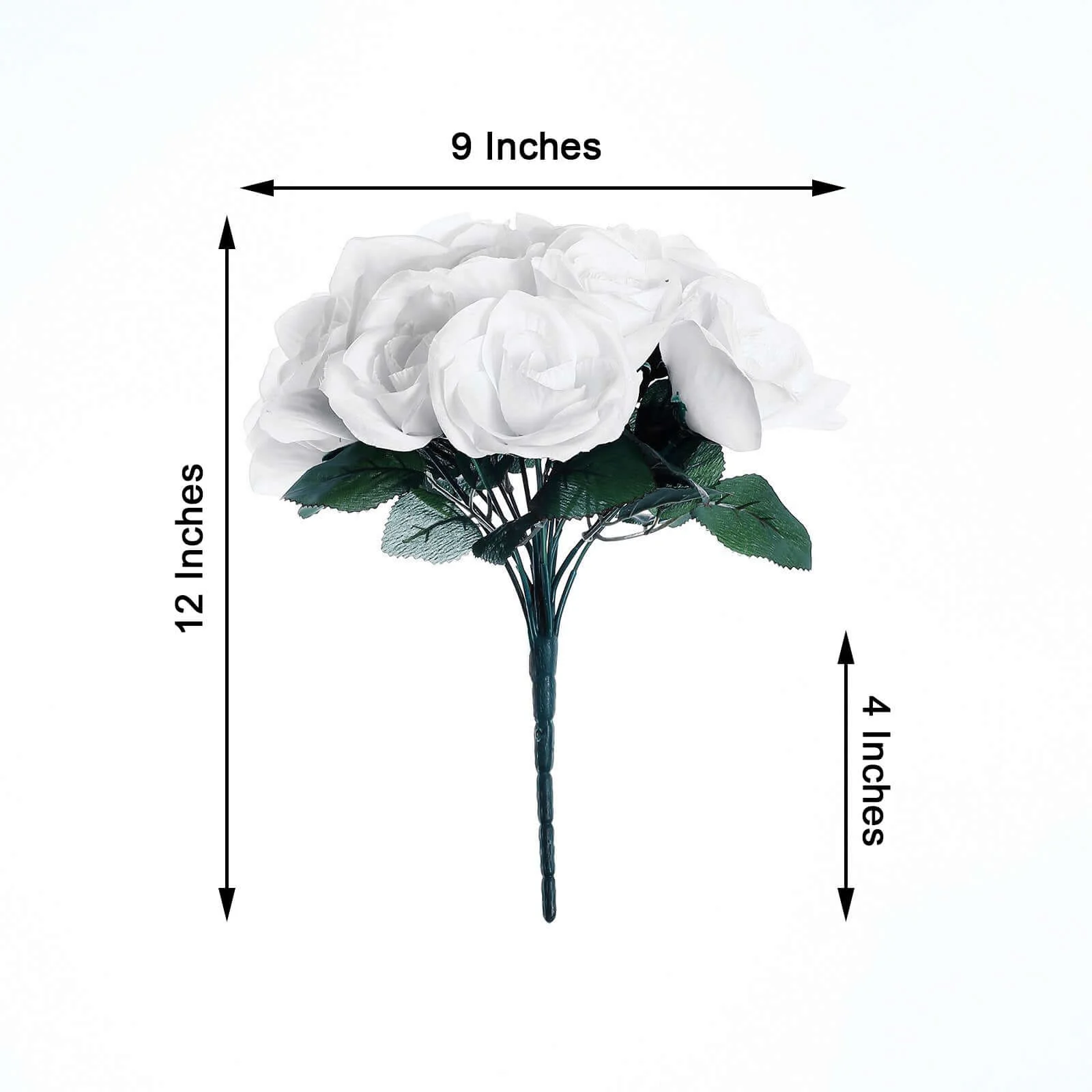 White Artificial Velvet-Like Fabric Rose Flower Bouquet Bush 12" - Image 3