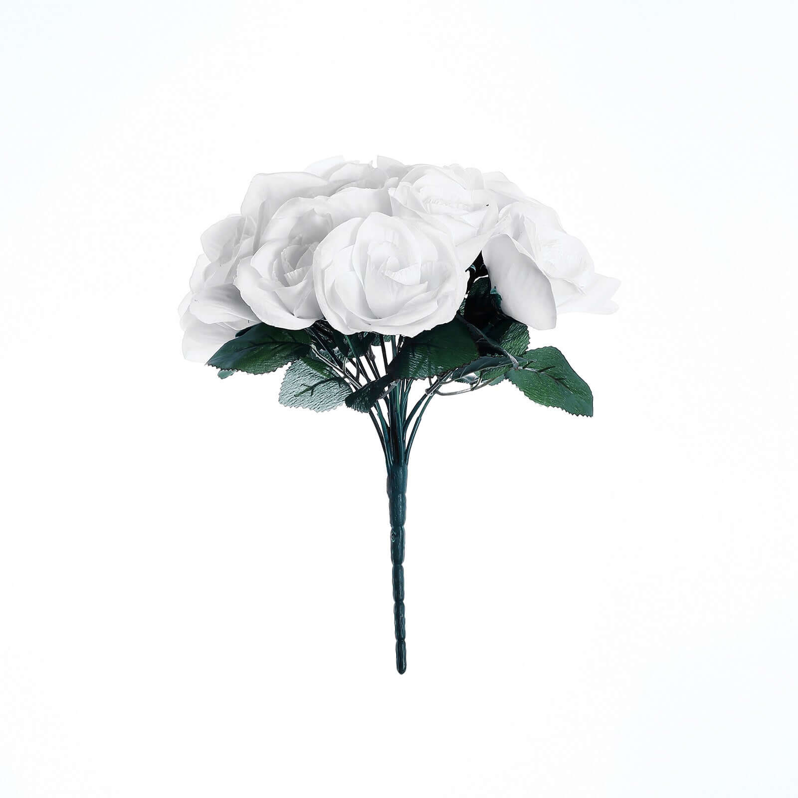 White Artificial Velvet-Like Fabric Rose Flower Bouquet Bush 12" - Image 7